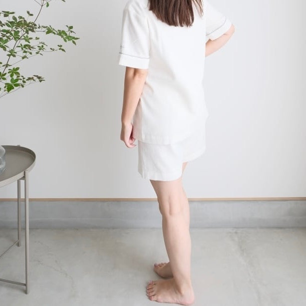 sarafuwa ぐっすり眠るための ココチガーゼ パイピング パジャマ 【ワンピース・長袖 上下セット・半袖 上下セット】