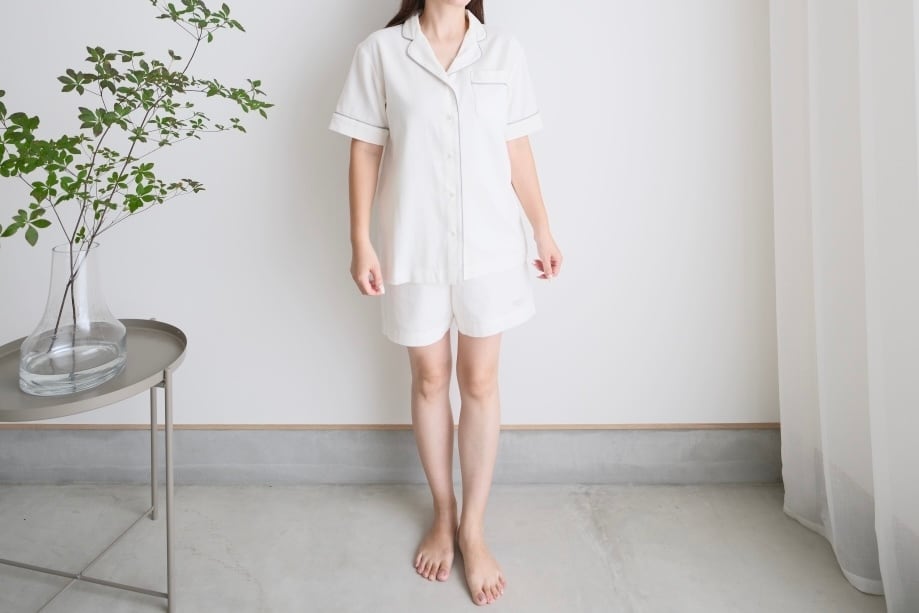 sarafuwa ぐっすり眠るための ココチガーゼ パイピング パジャマ 【ワンピース・長袖 上下セット・半袖 上下セット】