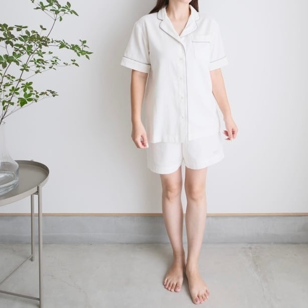 sarafuwa ぐっすり眠るための ココチガーゼ パイピング パジャマ 【ワンピース・長袖 上下セット・半袖 上下セット】