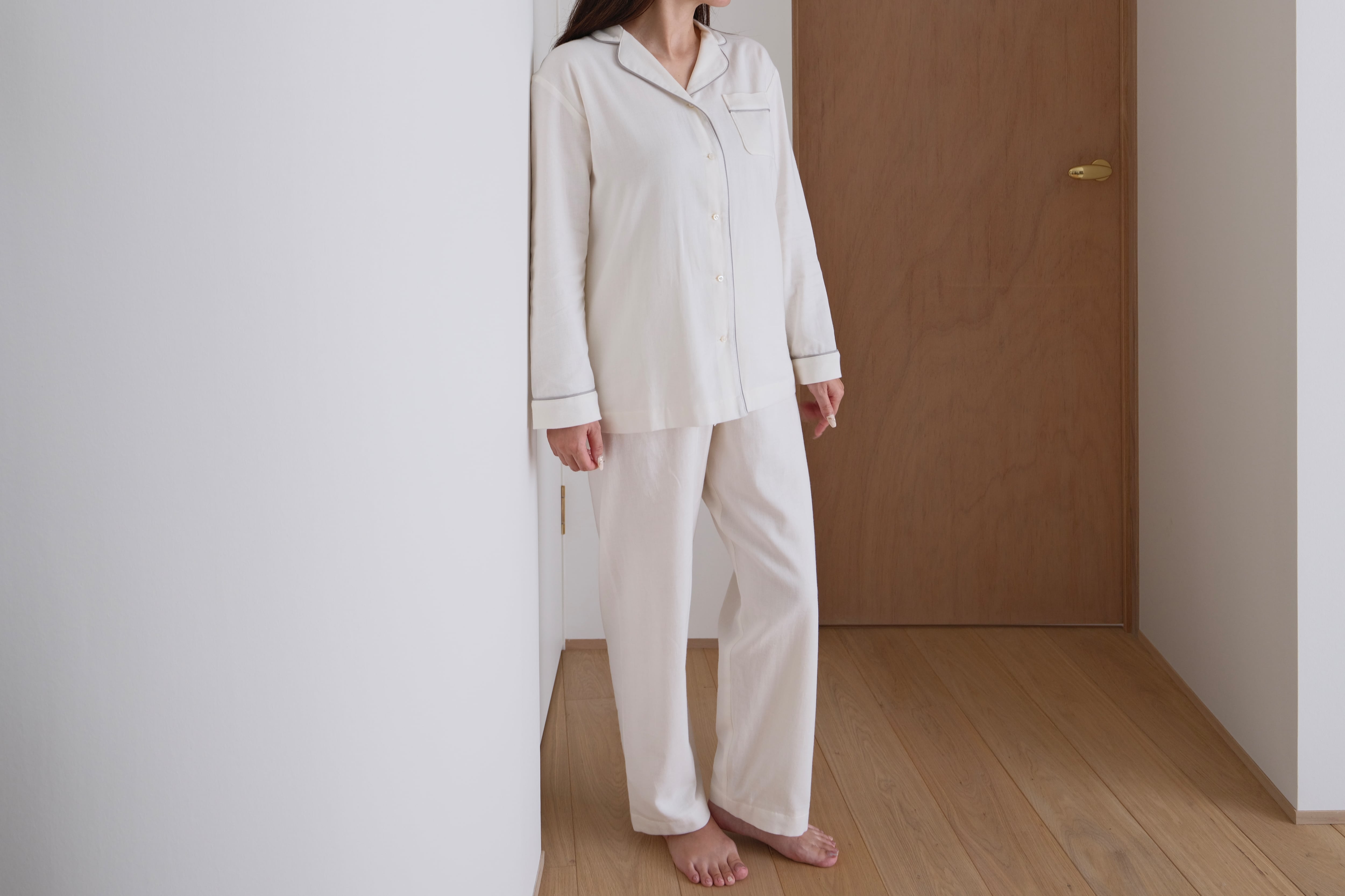 sarafuwa ぐっすり眠るための ココチガーゼ パイピング パジャマ 【ワンピース・長袖 上下セット・半袖 上下セット】