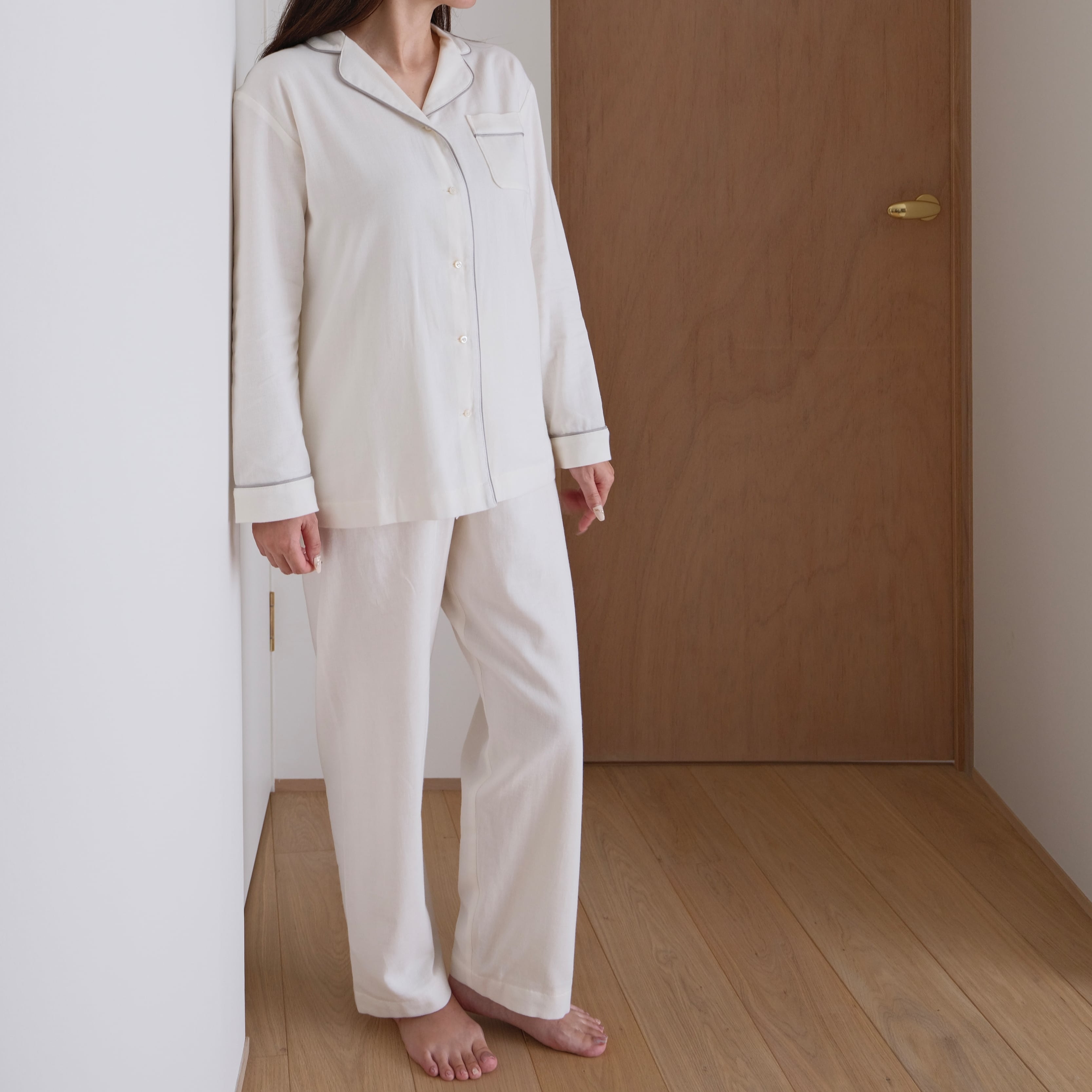 sarafuwa ぐっすり眠るための ココチガーゼ パイピング パジャマ 【ワンピース・長袖 上下セット・半袖 上下セット】