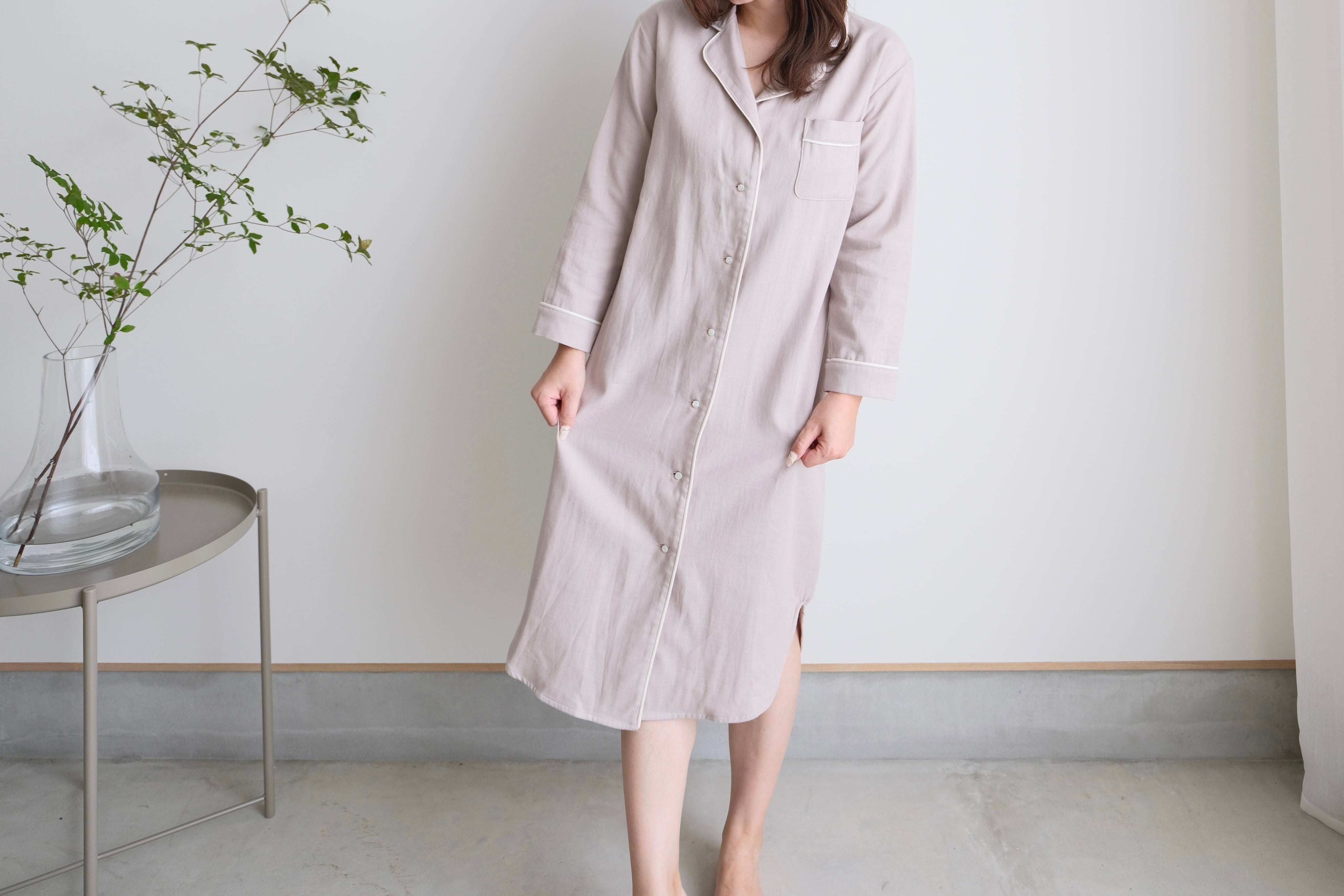 sarafuwa ぐっすり眠るための ココチガーゼ パイピング パジャマ 【ワンピース・長袖 上下セット・半袖 上下セット】