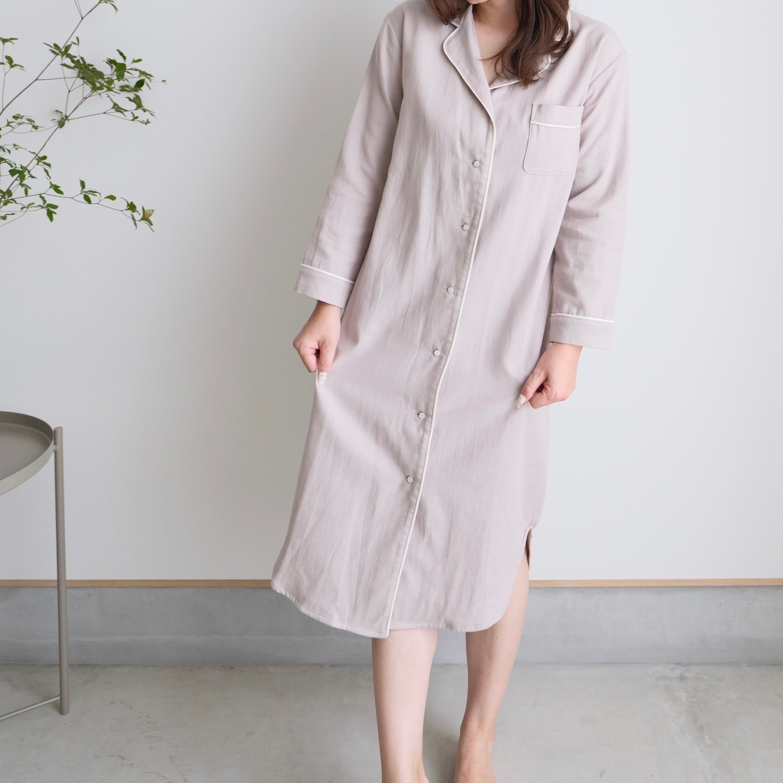 sarafuwa ぐっすり眠るための ココチガーゼ パイピング パジャマ 【ワンピース・長袖 上下セット・半袖 上下セット】